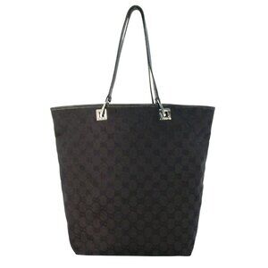 GUCCI Large All Black GG Signature Logo Shopper Tote Bag 31243 2123